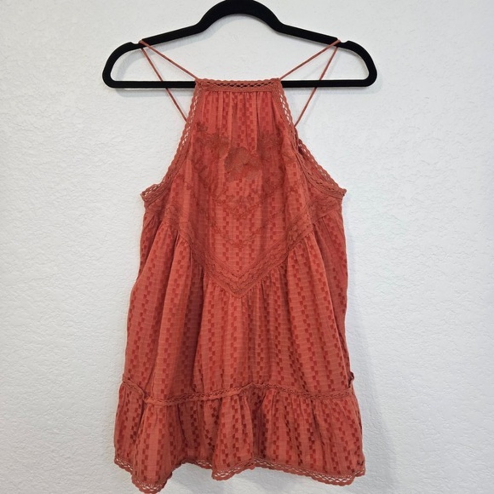 Free People Orange Embroidered Crochet Sleeveless Tank Halter Bohemian‎ Boho XS